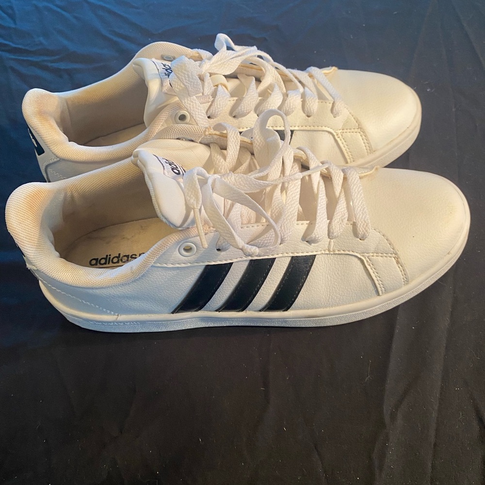 adidas White Athletic Sneakers with Black Stripes
